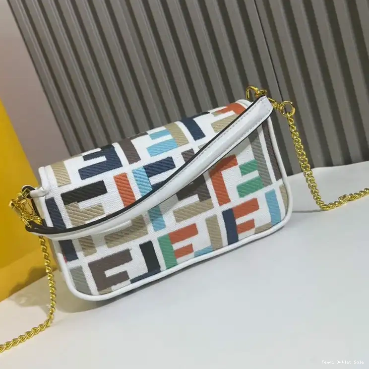 Cheap Bag Motif White Canvas Fendi In Baguette Mini FF Multi 0407